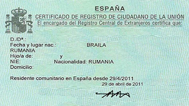 Certificado de Registro de Ciudadano de l'Unión 