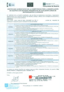 El certificado de gases fluorados